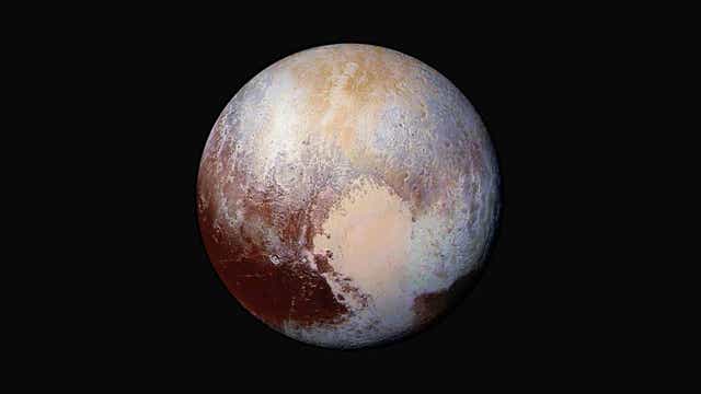 <p>The Dwarf Planet Pluto as imaged by the New Horizons spacecraft in 2015</p>