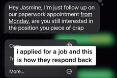 Woman receives text from hiring manager calling her a ‘piece of crap’