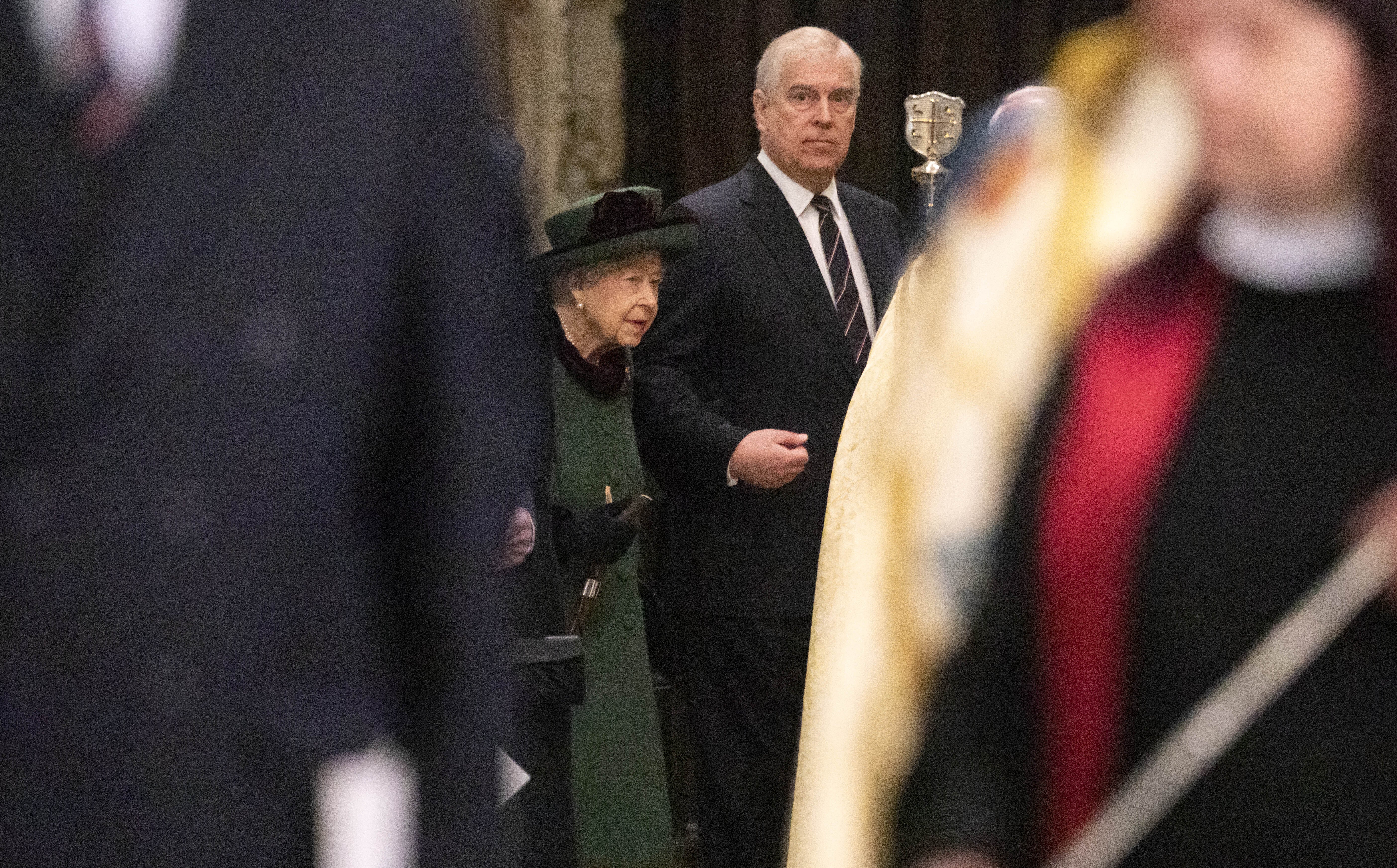 The Queen and Prince Andrew at Prince Philip’s memorial