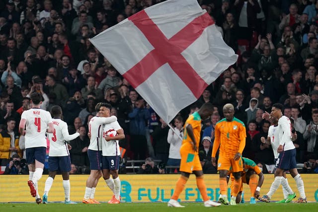 Ollie Watkins (fourth left) netted England’s opener (Nick Potts/PA)