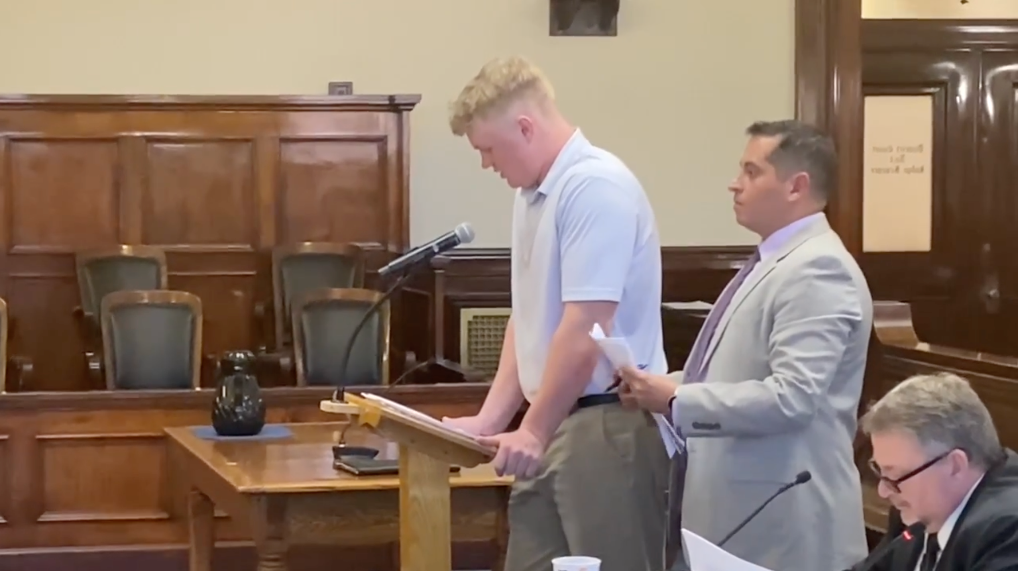 Derek Nygaard, 20, addresses the judge at his sentencing hearing