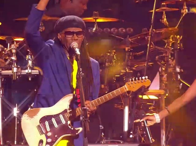 <p>Nile Rodgers performs during Concert for Ukraine</p>