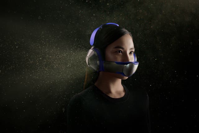 Dyson has created a pair of headphones that also includes an air-purifying visor designed to help people avoid polluted air in cities (Dyson/PA)