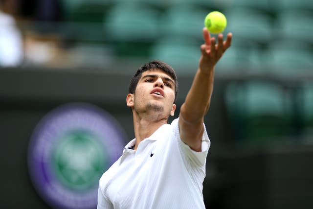 Teenage Spanish tennis star Carlos Alcaraz pulled off his second shock victory over world number five Stefanos Tsitsipas in their semi-final clash at the Miami Open (Steven Patson/PA)