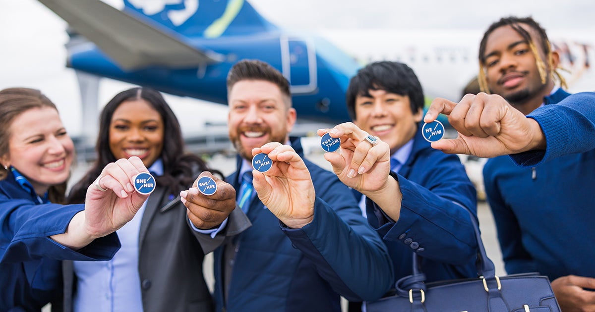 The airline’s new pronouns badges