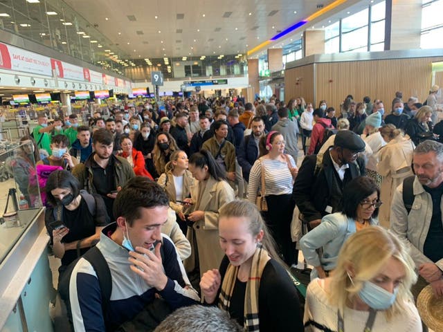<p>Queues at Dublin Airport on Sunday</p>