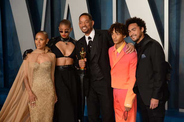<p>Will Smith with his sons Trey Smith and Jaden Smith, daughter Willow Smith and wife Jada Pinkett Smith (Doug Peters/PA)</p>