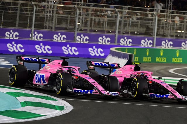 <p>Esteban Ocon (right) and Fernando Alonso came close to crashing on a number of occasions during the Saudi Arabian Grand Prix </p>