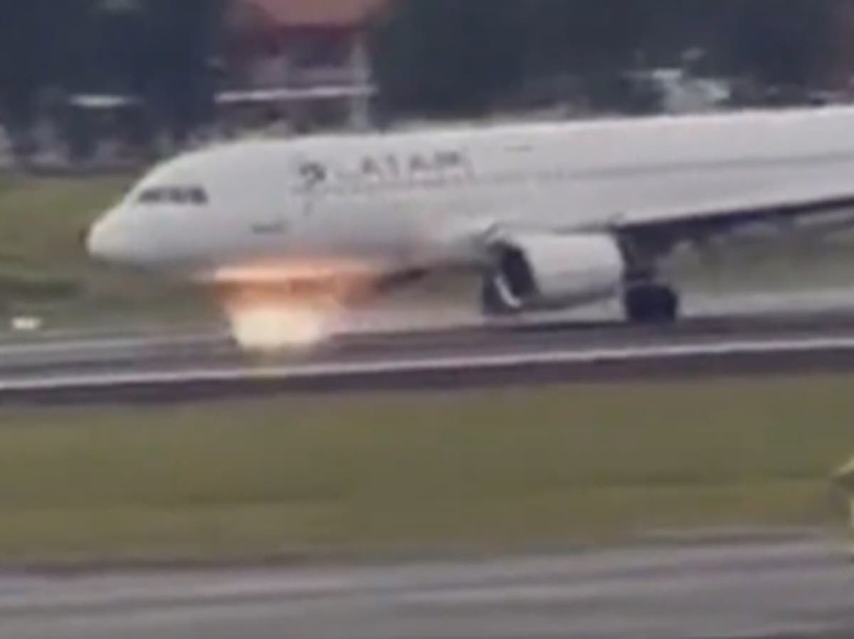 Sparks fly from LATAM plane during dramatic emergency landing