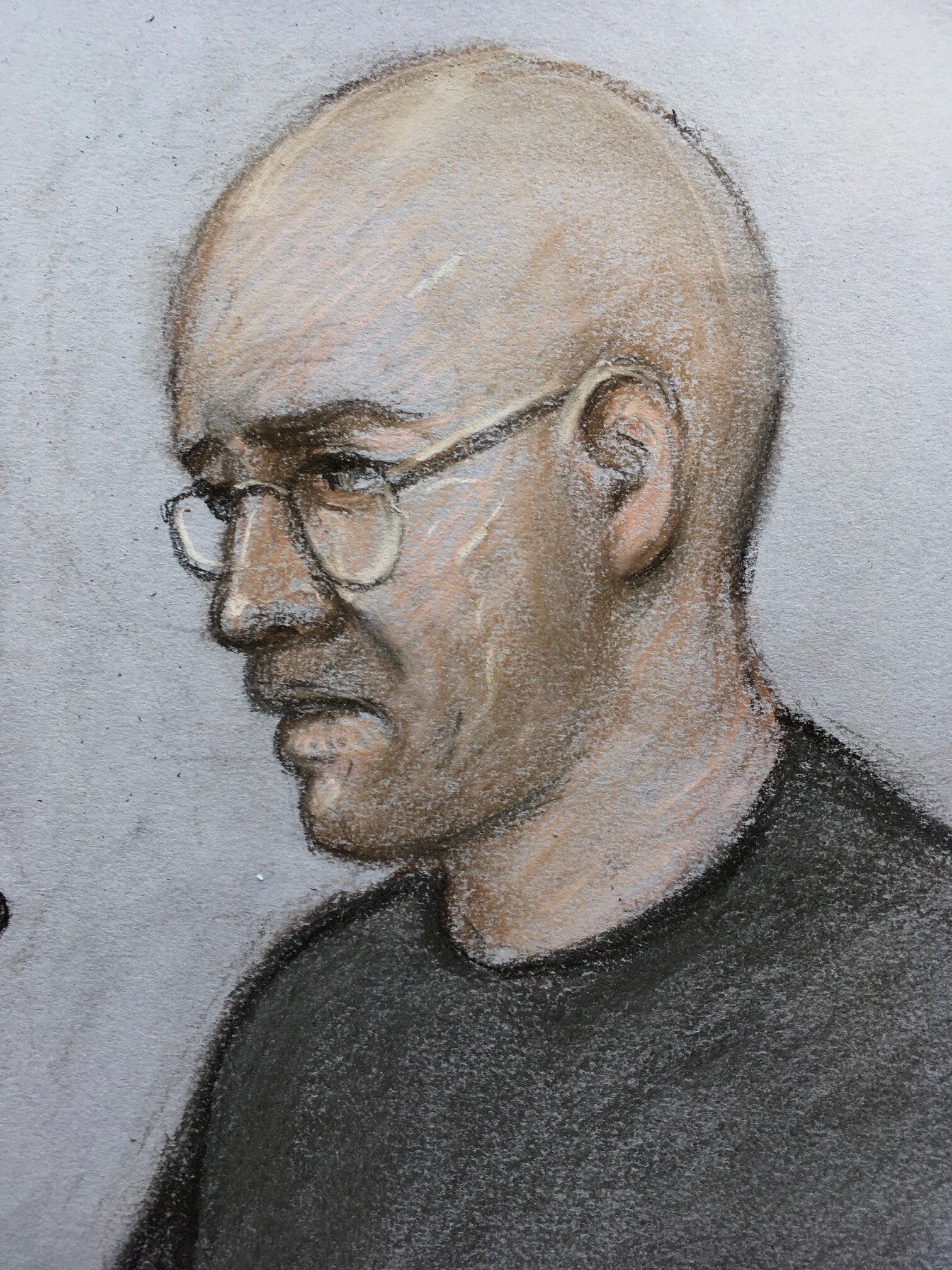 A sketch of John Cole giving evidence at Cardiff Crown Court