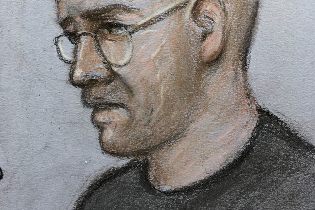 <p>A sketch of John Cole giving evidence at Cardiff Crown Court </p>