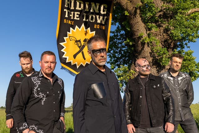 <p>Paddy Considine with his Riding the Low bandmates</p>