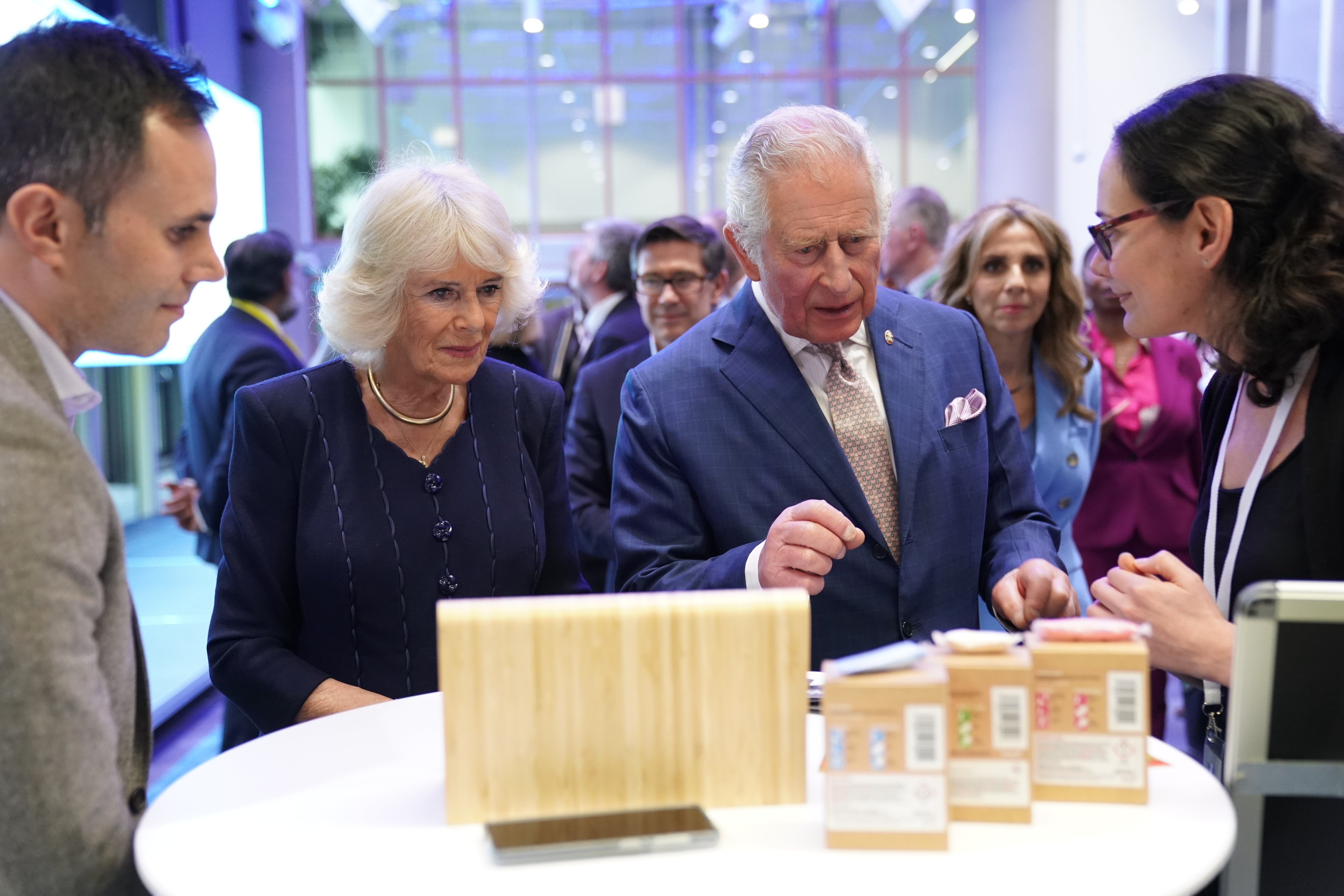 The Prince of Wales and Duchess of Cornwall meeting representatives from local community projects supported by Meta (Kirsty O’Connor/PA)