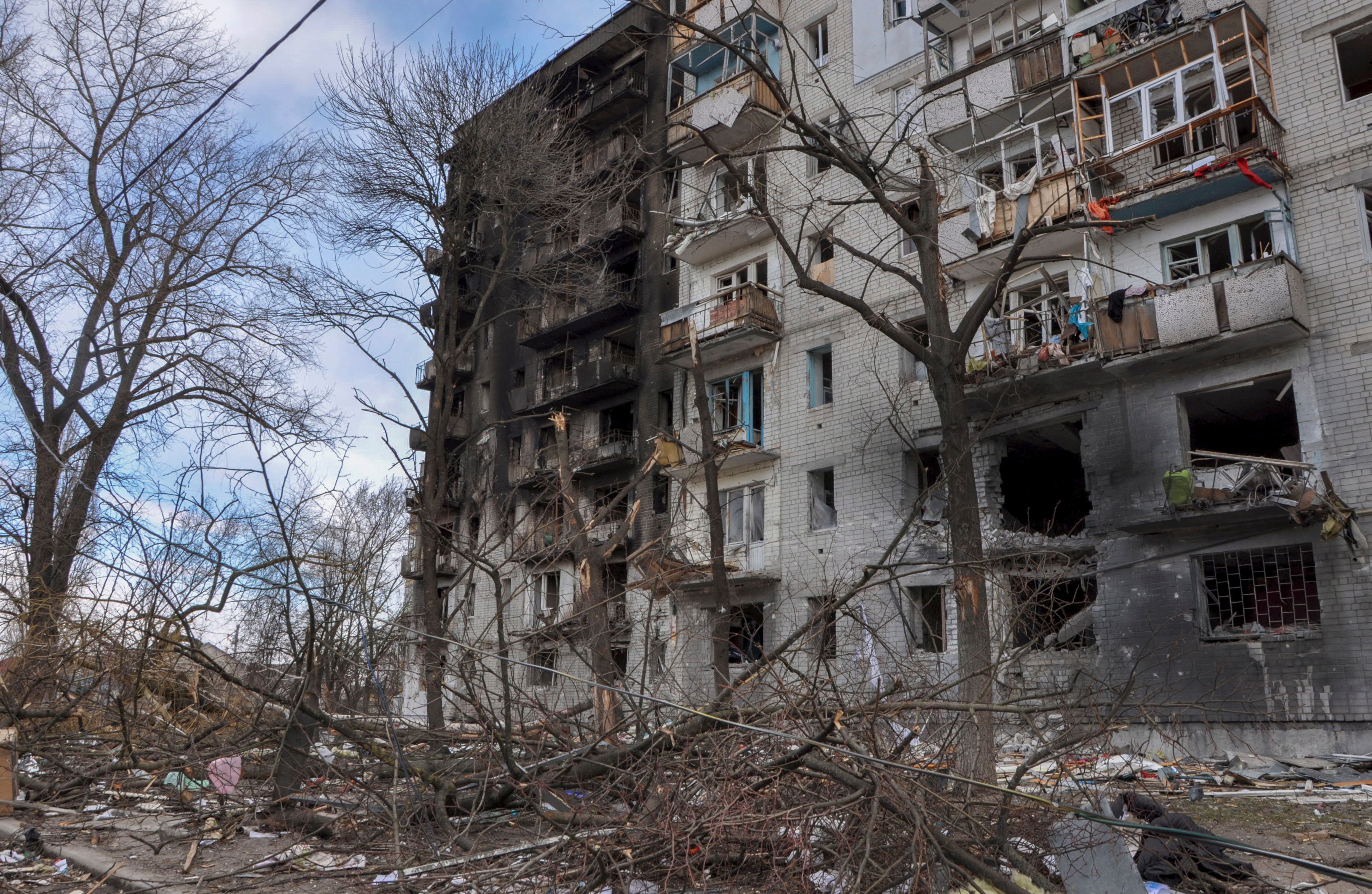 A destroyed building is seen after shelling in Chernihiv earlier this week