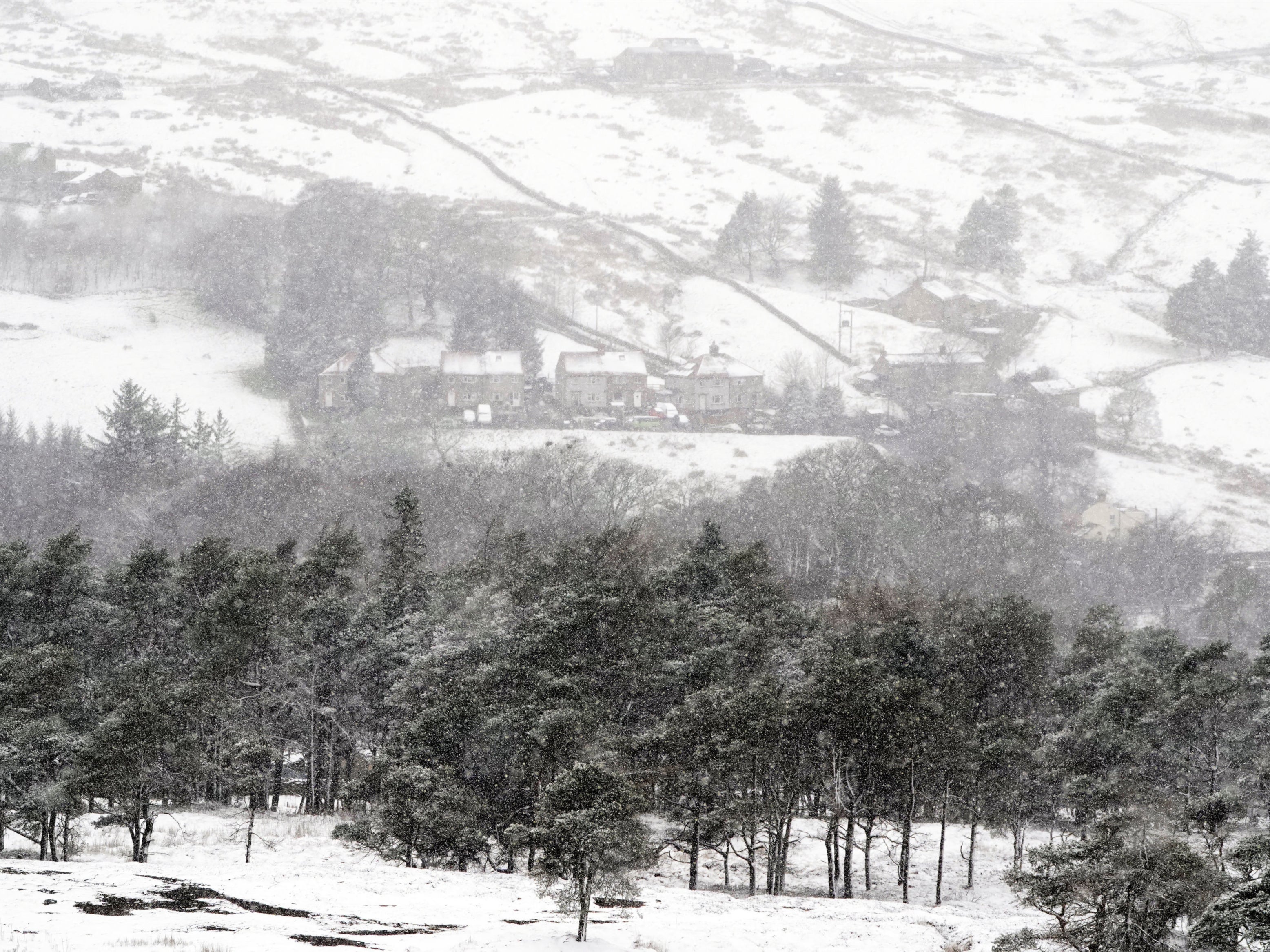 A blizzard in Nenthead, one of England's highest villages, in Cumbria