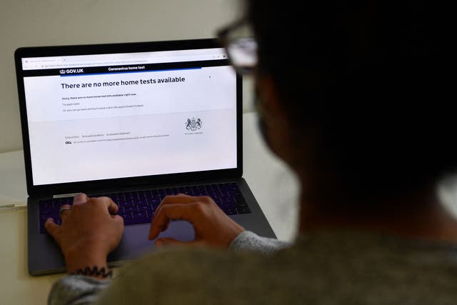 <p>A person tries and fails to secure a free government lateral flow Covid test</p>
