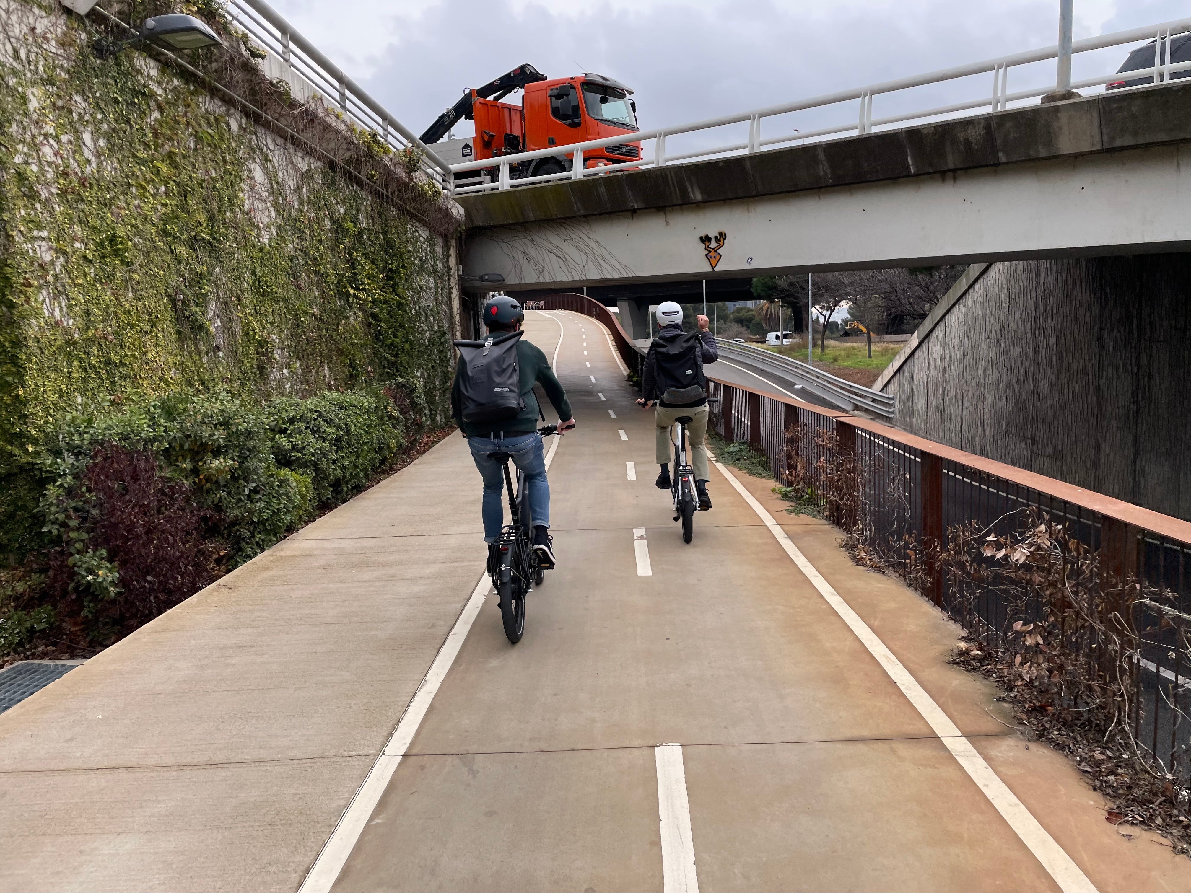 We rode up and down twisting, fully segregated lanes cruising beneath the roar of the motorways