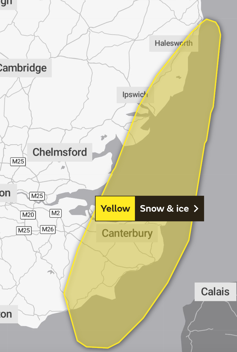 Weather alert in force on Friday warns of ice and snow in southeast England