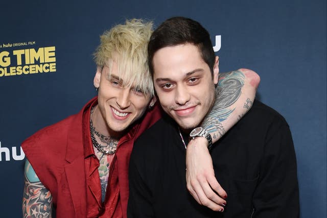 <p>Machine Guy Kelly and Pete Davidson in March 2020</p>
