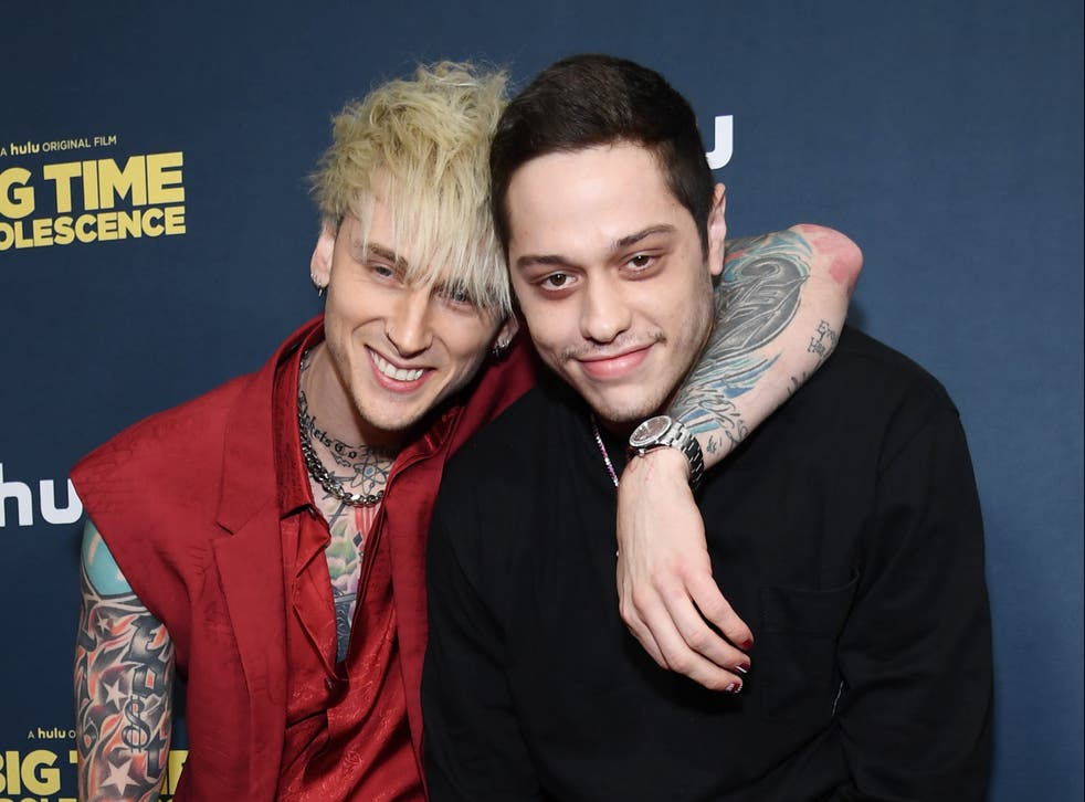 <p>Machine Guy Kelly and Pete Davidson in March 2020</p>