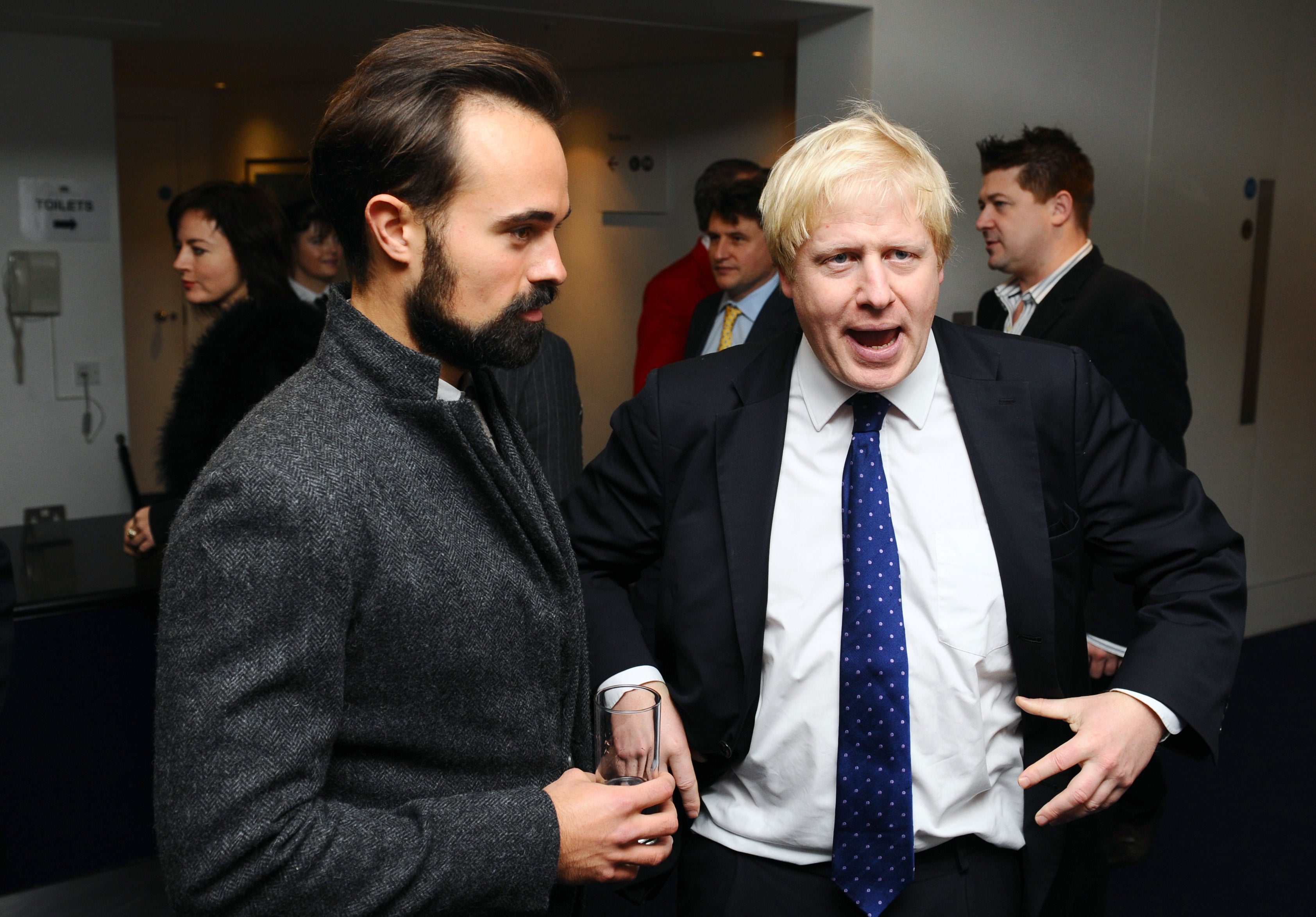 Evgeny Lebedev and Boris Johnson attend a pre-lunch reception for the Evening Standard Theatre Awards at the Royal Opera House in Covent Garden, London, in 2009 (Ian West/PA)