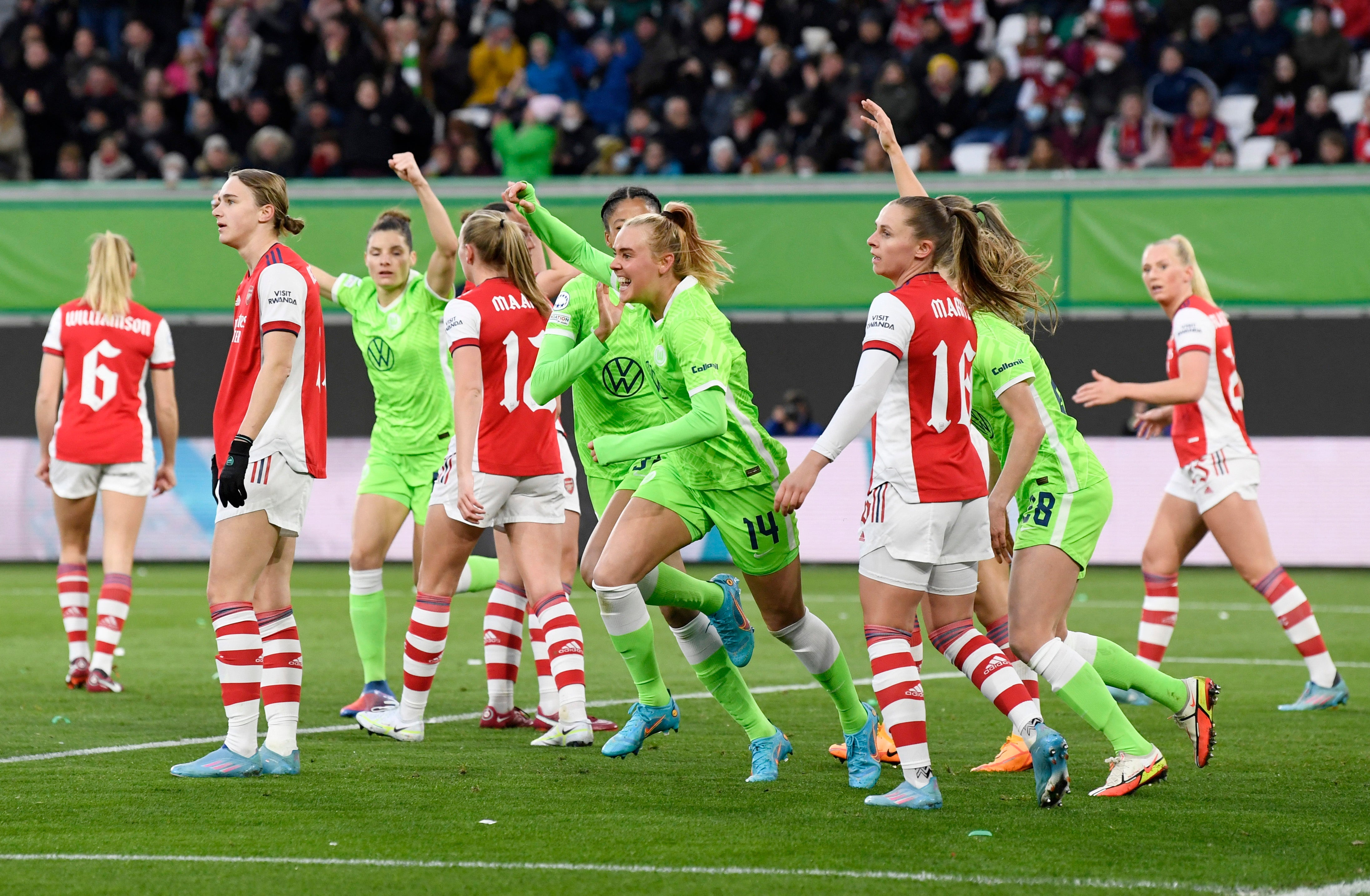 Arsenal and Wolfsburg do battle with a place in the Women’s Champions League semi-finals on the line