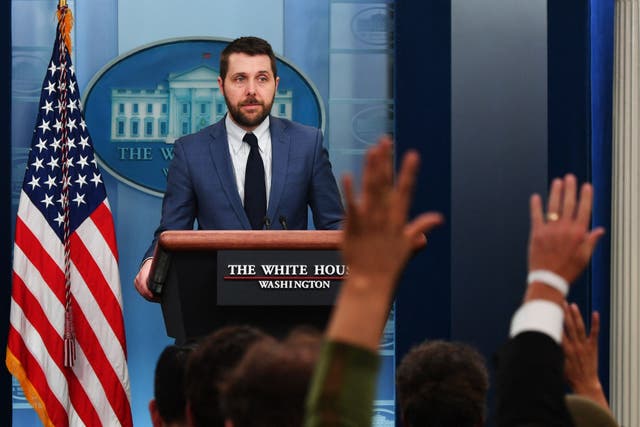 <p>Director of the National Economic Council Brian Deese speaks during a briefing in the James S Brady Press Briefing Room of the White House</p>