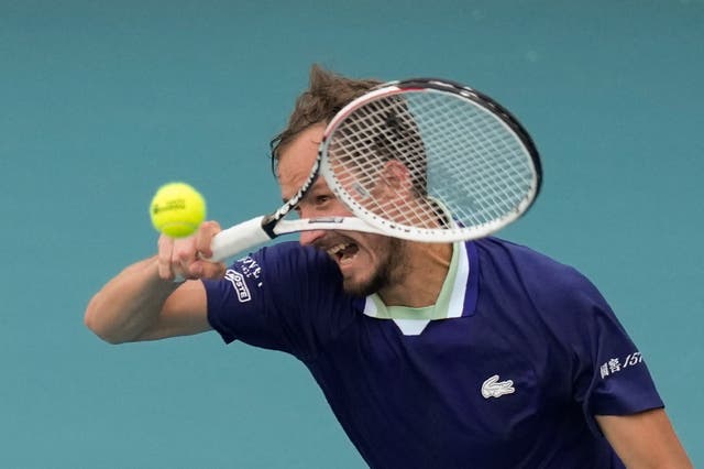 Daniil Medvedev struggled with the conditions in a defeat by Hubert Hurkacz (Rebecca Blackwell/AP)