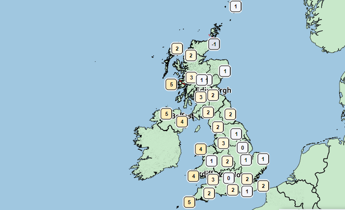 The Met Office forecast for Saturday shows temperatures as low as -1C