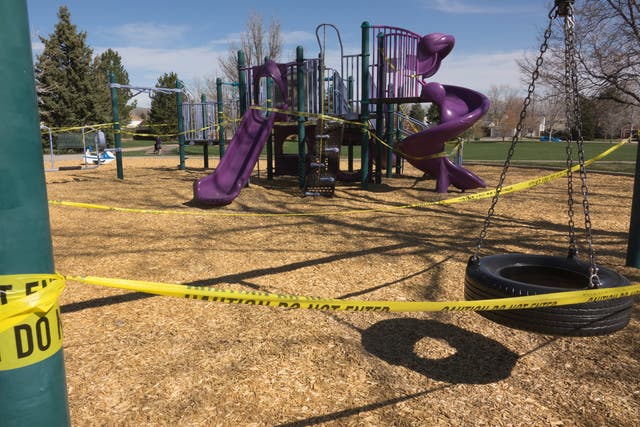 <p>A playground in Denver, Colorado, closed by Covid-19 restrictions </p>