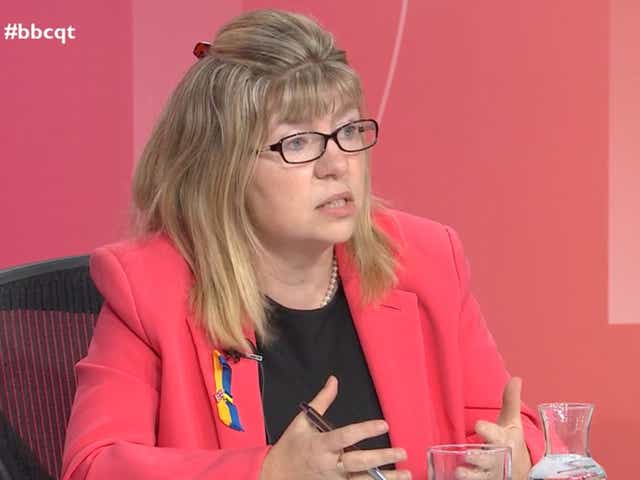 <p>Tory MP Maria Caulfield battles through audience laughter in her defence of Boris Johnson</p>