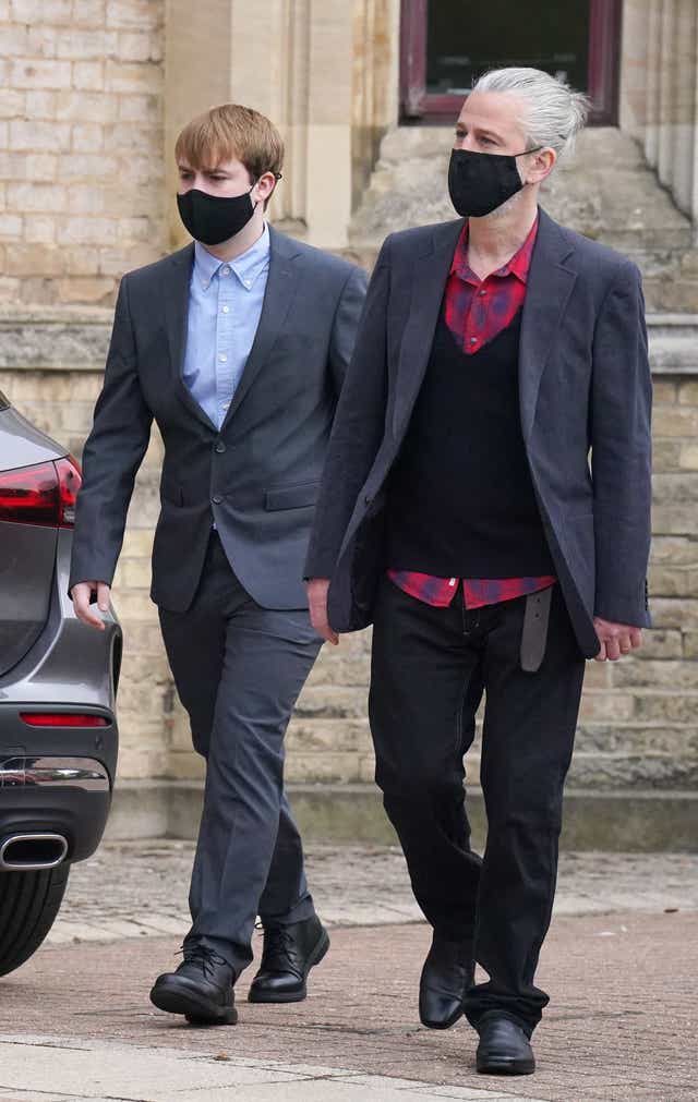 Sonny Starkey, 21, the grandson of musician Ringo Starr, accompanied by his father Jason Starkey, arriving at Wood Green Crown Court in north London (PA)