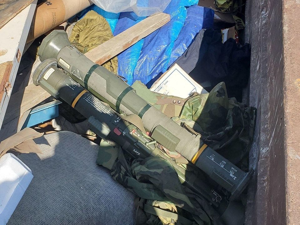 Construction workers found two bazookas and a grenade in a dumpster in Winchester, California