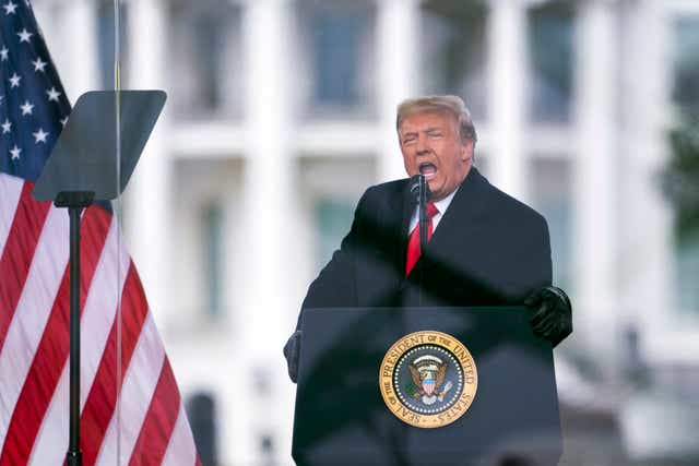 <p>Donald Trump speaks on 6 January, 2021, before his supporters stormed the US Capitol. </p>