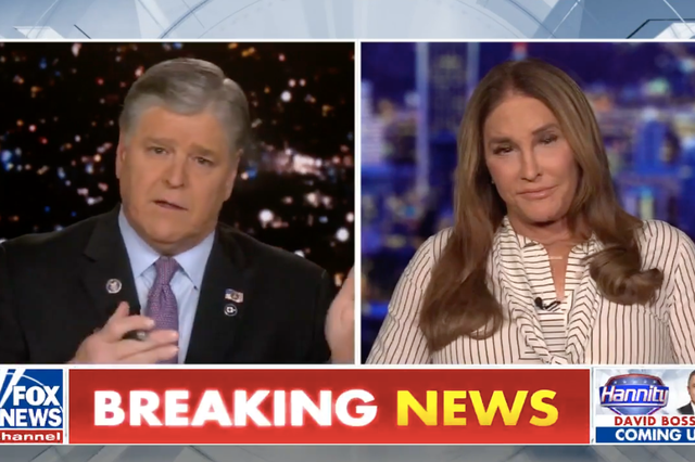 <p>Caitlyn Jenner, seen here in her first appearance as a contributor on Fox News, talks with Sean Hannity about Flordia’s so-called ‘Don’t say gay’ bill.</p>