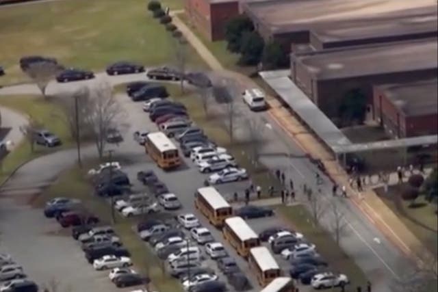 <p>Students are evacuated from Tanglewood Middle School in Greenville, South Carolina, after a 12-year-old student allegedly shot and killed another 12-year-old student</p>