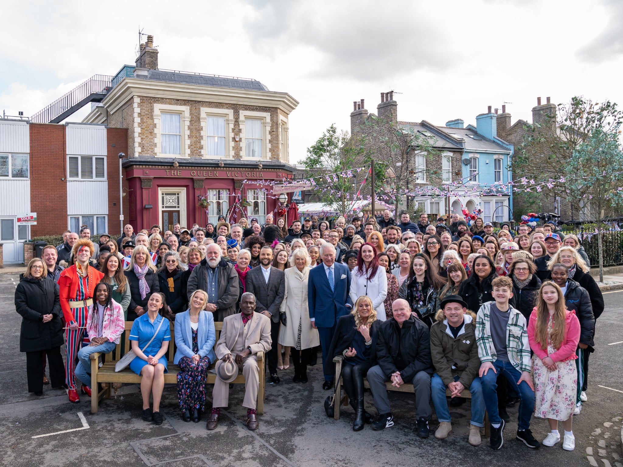 Prince Charles and Camilla with the cast and crew of EastEnders