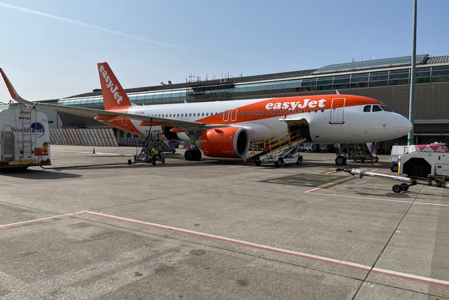 <p>Ground stop: easyJet Airbus A320 at Luton airport, home base of the airline</p>