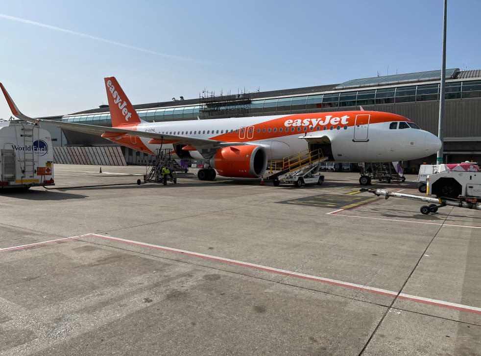  easyJet Airbus A320 at Luton airport, home base of the airline</p>