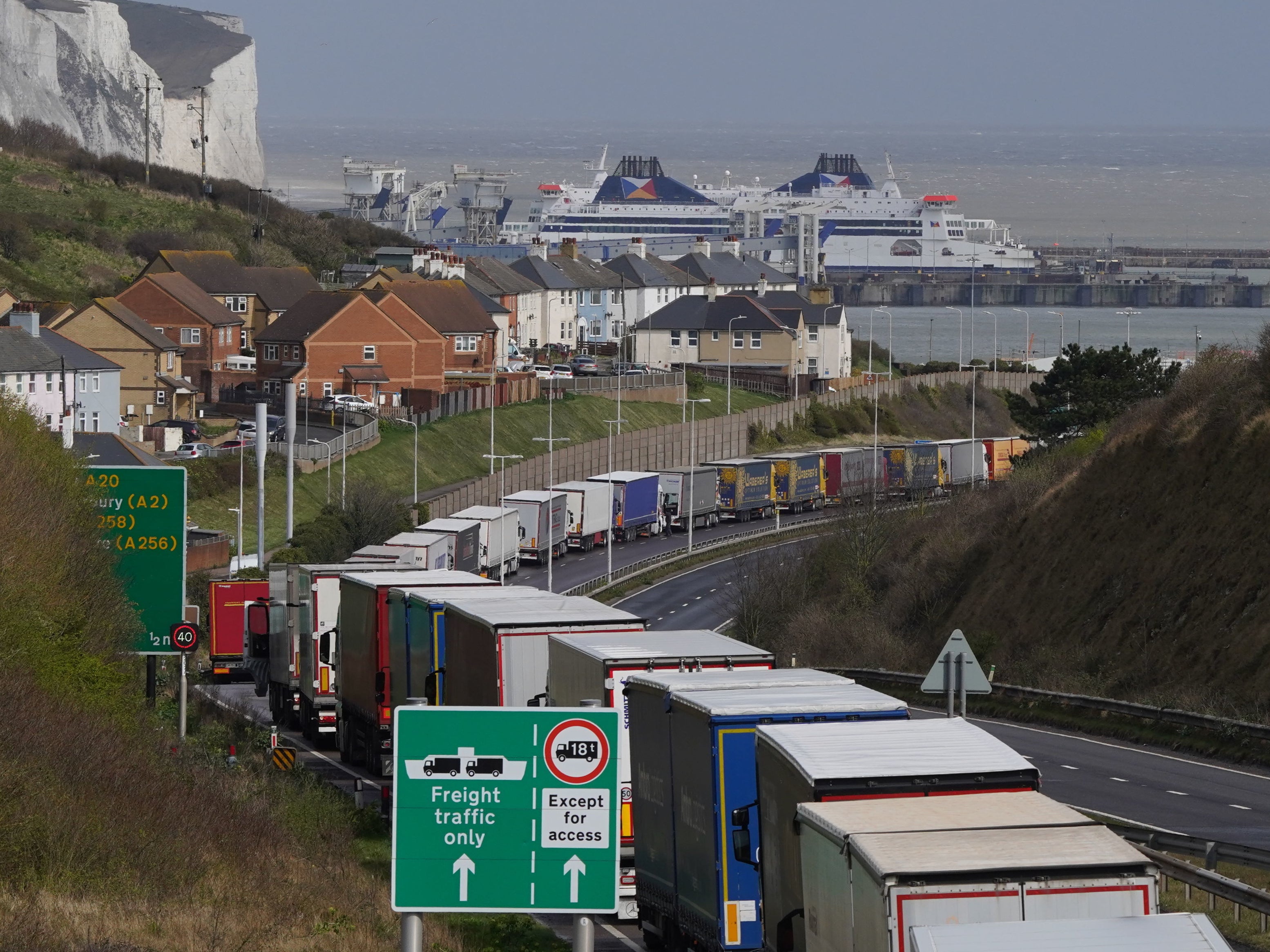 Freight and passenger queues waiting to check in at the Port of Dover