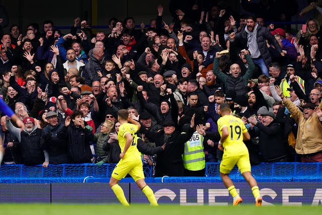Brentford’s Vitaly Janelt celebrates scoring at Stamford Bridge (Adam Davy/PA)