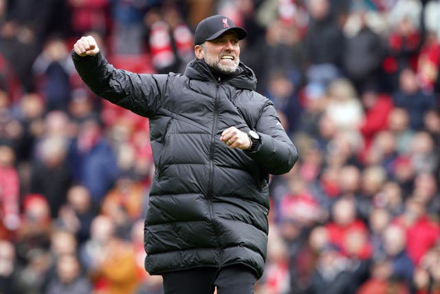 Liverpool manager Jurgen Klopp is more than happy with their league position having been 14 points adrift of Manchester City (Peter Byrne/PA)