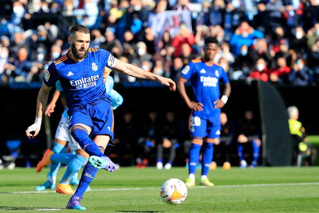 Karim Benzema scored two penalties and missed one as Real Madrid beat Celta Vigo (Lalo R. Villar/AP)