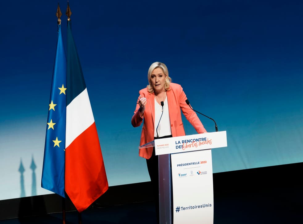 <p>Marine Le Pen is now only a few points behind Macron in the polls</p>