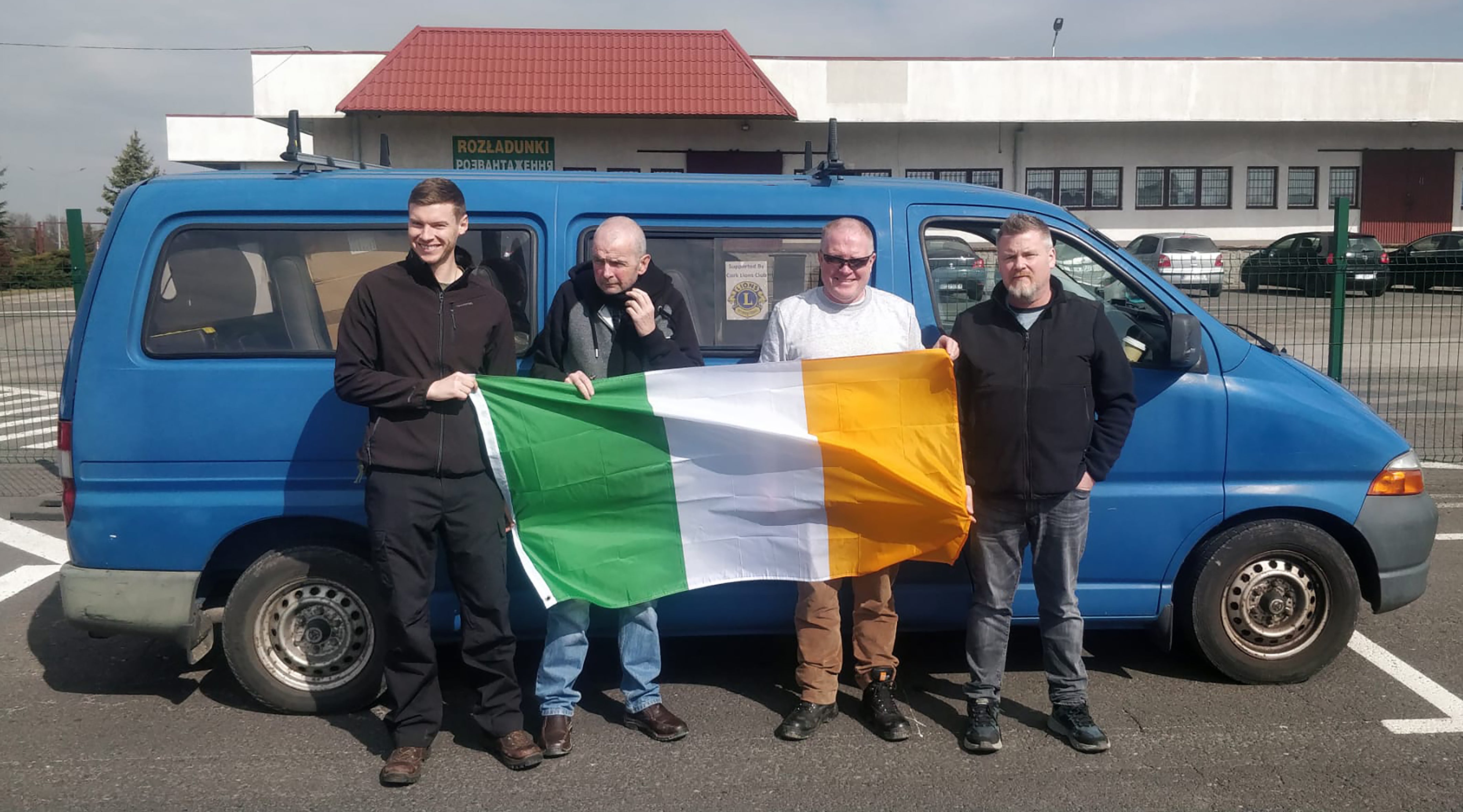 Don O’Leary, centre left, travelled to the Polish-Ukrainian border last month to deliver aid (Don O’Leary/PA)