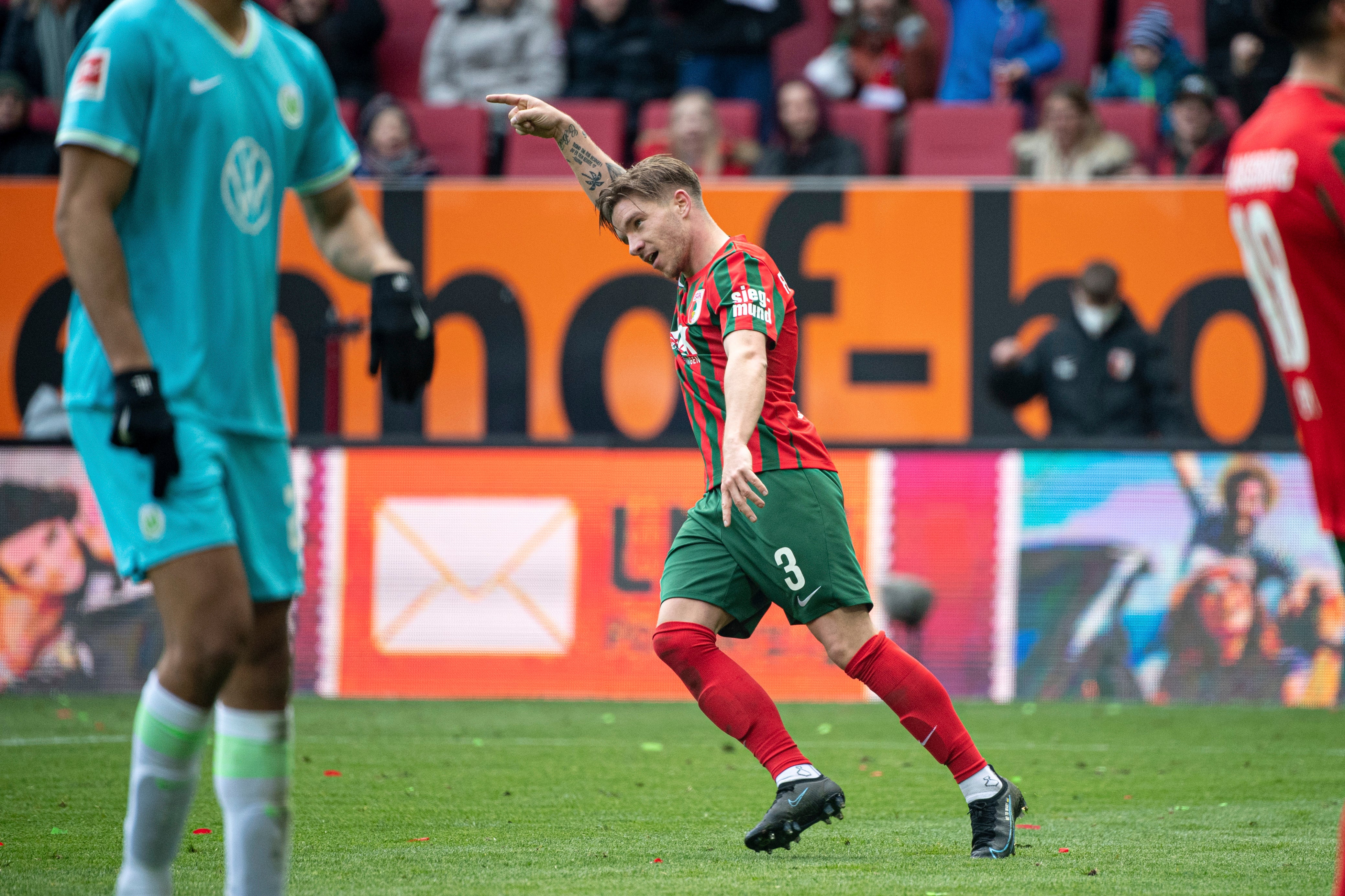 Mads Pedersen struck for Augsburg who beat Wolfsburg 3-0 (Matthias Balk/dpa via AP)