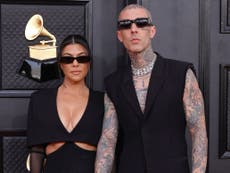 Kourtney Kardashian and Travis Barker wear matching outfits at Grammys