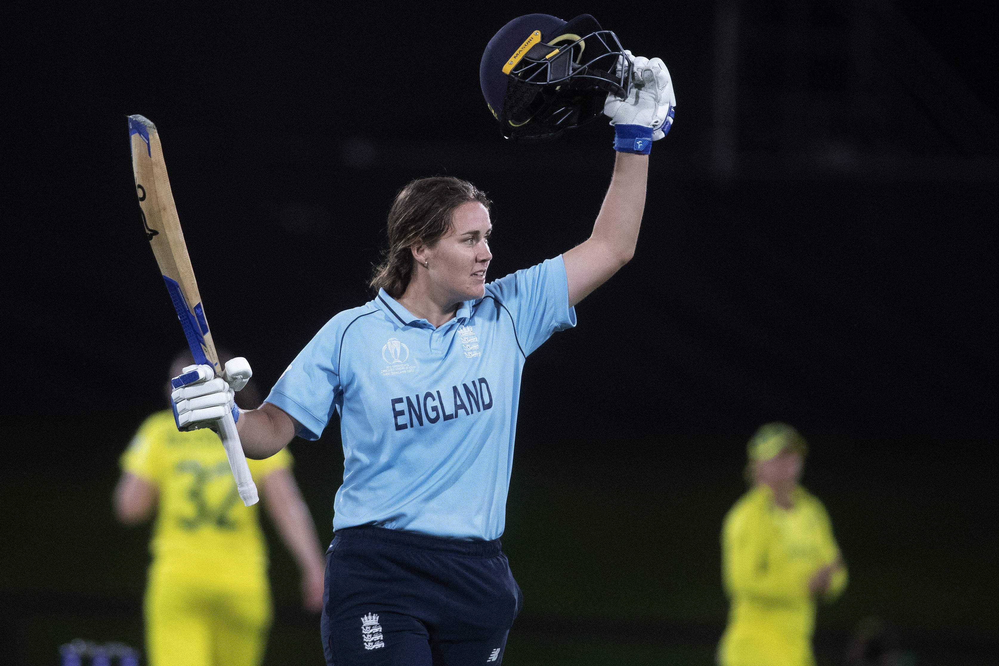 England all-rounder Nat Sciver celebrates her brilliant century during the Women’s Cricket World Cup final… (PA)