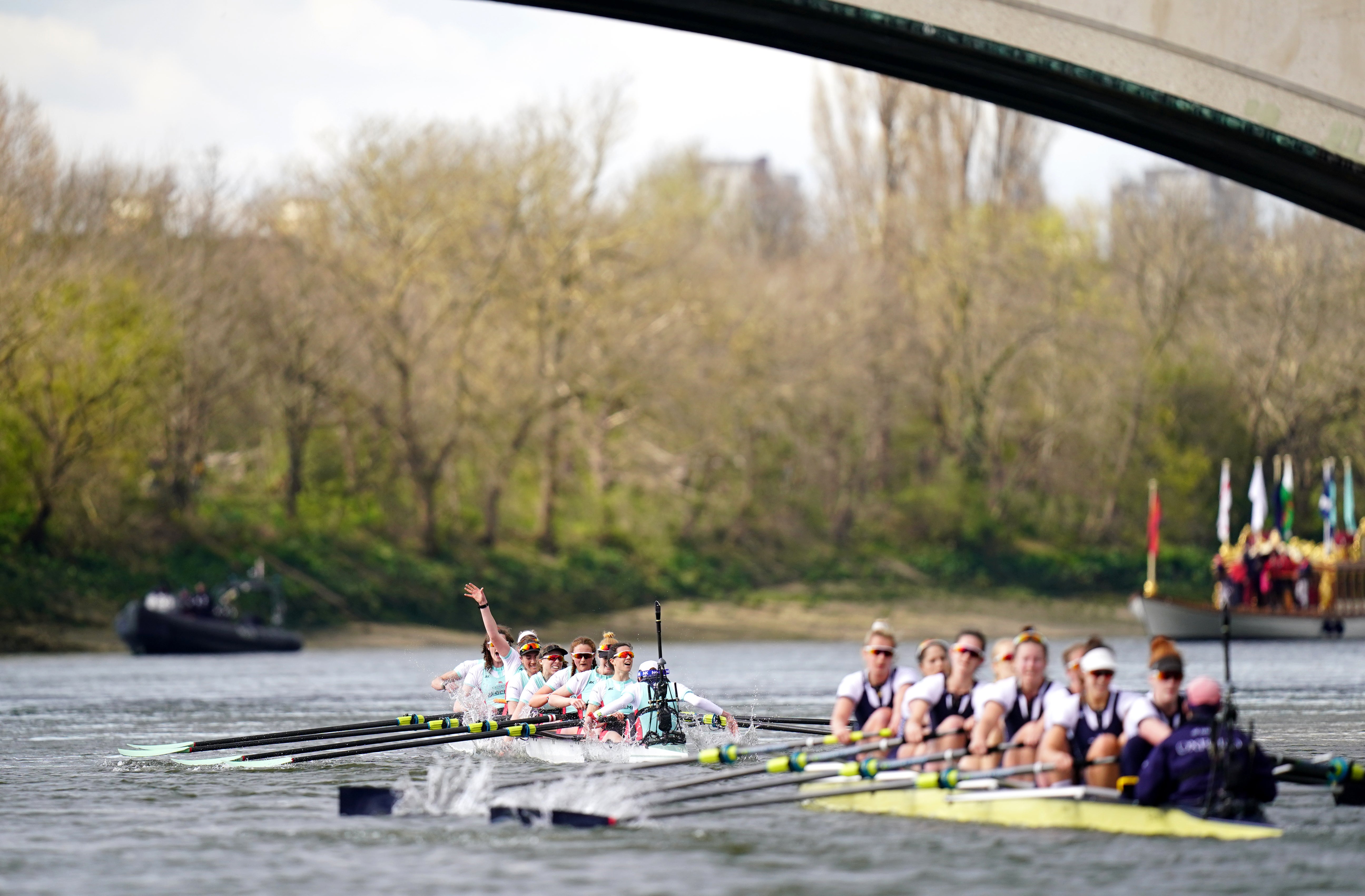 Cambridge celebrate their fifth successive women’s Boat Race success (Adam Davy/PA)