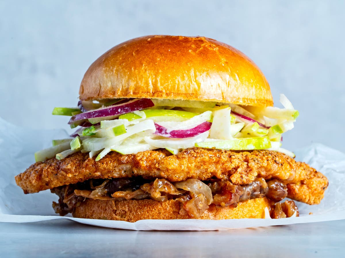 Fried pork chop sandwiches with date chutney and fennel slaw The